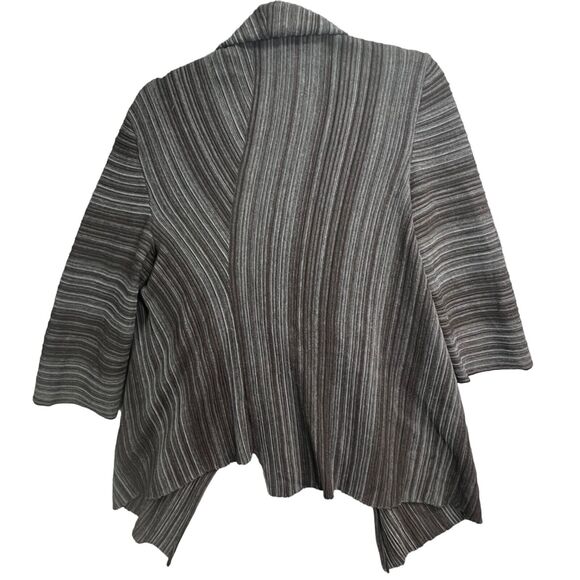 Fusun Cardigan Sweater L Brown Gray Abstract Stripe Merino Wool Open Lagenlook - Picture 3 of 16